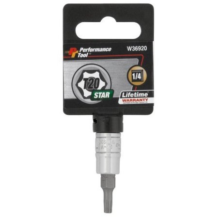 Performance Tool 1/4 In Dr. Star Bit Socket T20, W36920 W36920